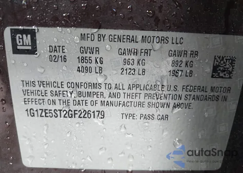 2016 Chevrolet Malibu 1Lt from USA, damaged, VIN 1G1ZE5ST2GF226179